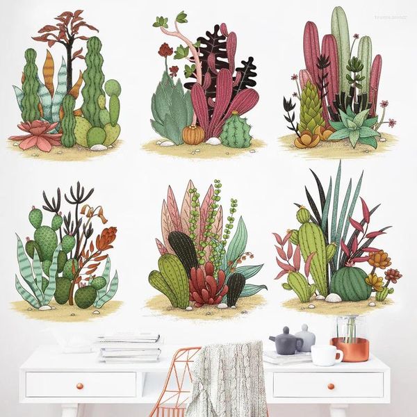 Adesivos de parede Cactus planta criativa para sala de estar quarto decalques ecológicos arte diy decoração de casa adesivo