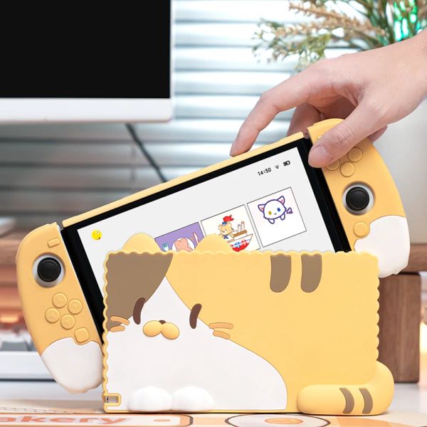 Capa de silicone com pata de gato fofa compatível com console Nintendo Switch/Switch OLED e capa protetora de absorção de choque JoyCon