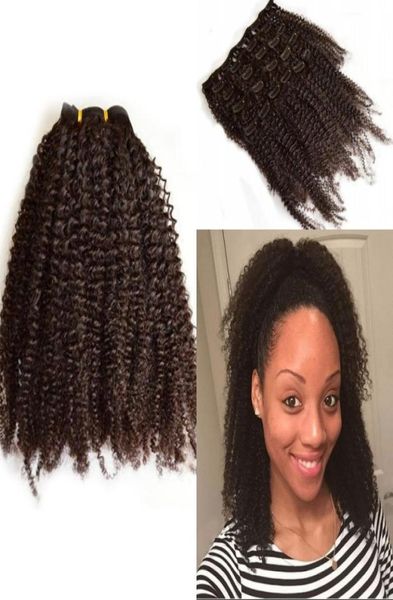 Afro Kinky Curly Clip-in-Echthaarverlängerungen für schwarze Frauen, malaysisches Haar, 7-teiliges Set GEASY3982859