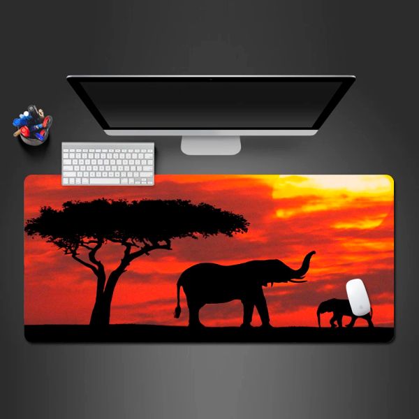 Almofadas elefantes africanos ao pôr do sol mouse pad pc gaming mousepad os jogadores amam os tapetes de jogos escritório computador teclado mouse tapetes de mesa