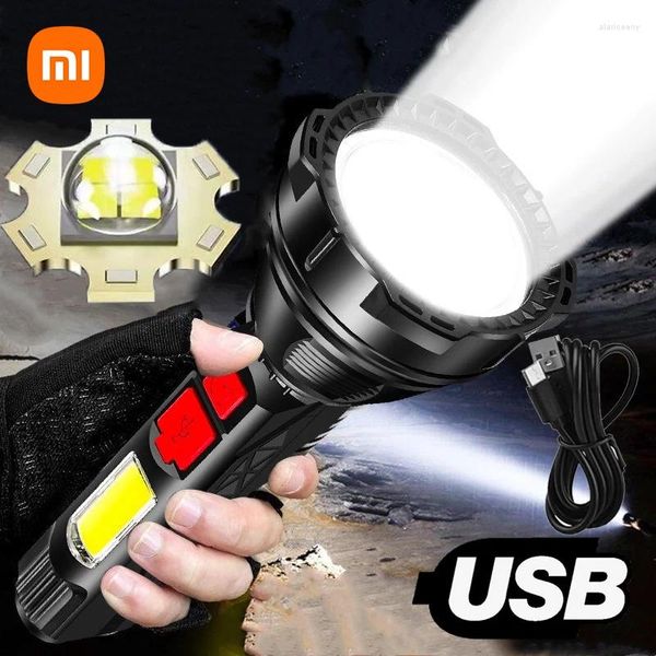 Taschenlampen Taschenlampen XIAOMI Leistungsstarke LED-Taschenlampe Taktisches Blitzlicht Langstrecken-COB 4-Modus Wasserdicht Camping Hand USB wiederaufladbar