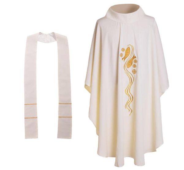 Trajes de Religião Sagrada Igreja Católica Sacerdote Peixe Branco Casula Bordada sem Colarinho Vestimentas de Massa 3 Estilos5993728