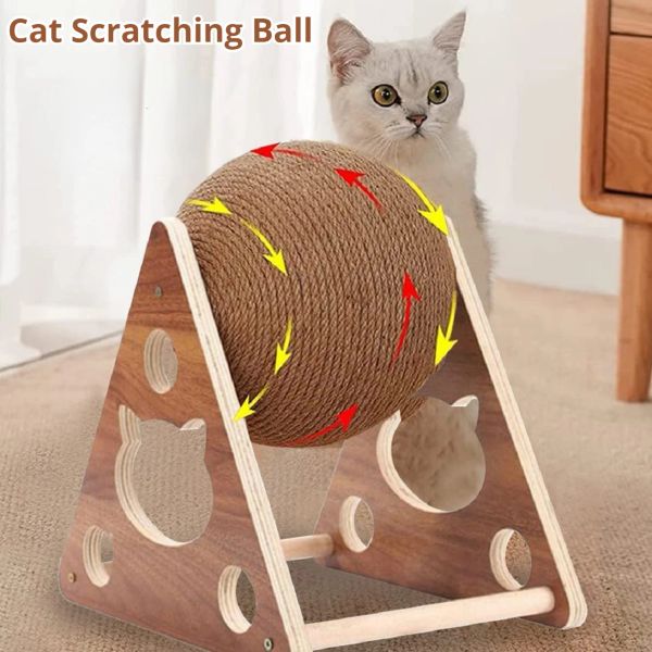 Scratchers kedi ağacı evcil oyuncak kedi çizme topu giyinti tipi taşlama pençe tahtası doğal sisal kedi topu sağlam ahşap çizik