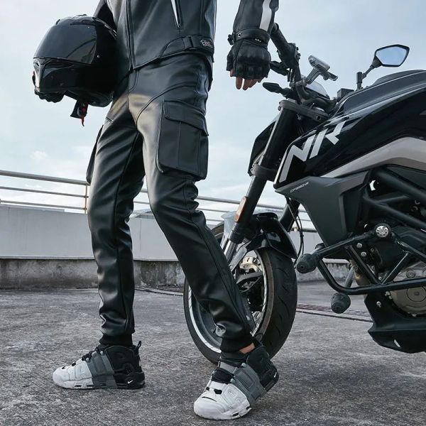 Pantaloni idopy moto fresco pantaloni in pelle finta pantaloni caldi inverno inverno per motociclisti impermeabili pantaloni da carico per uomo