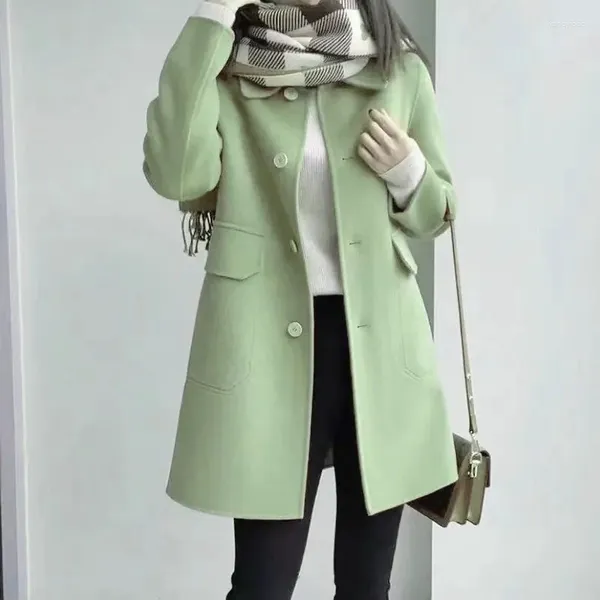 Frauen Trenchcoats Herbst Winter Koreanische Mittlere Länge Freizeit Woolen Jacke Weibliche Solide Mode Verdickung Einreihige Schnalle Mantel