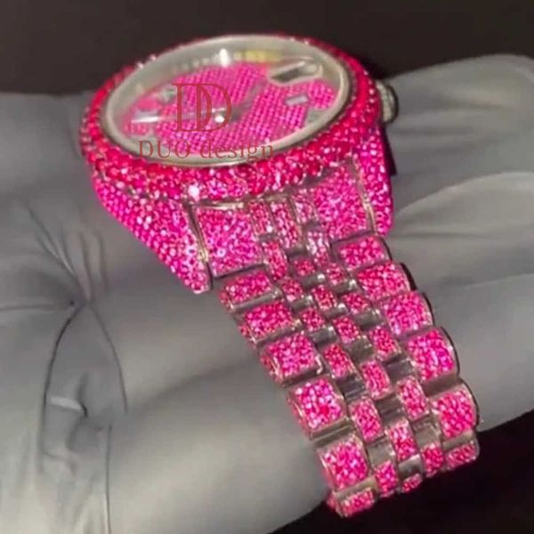 Venda quente personalizado luxo bling moissanite relógio vvs moissanite hip hop congelado relógios mecânicos de aço inoxidável