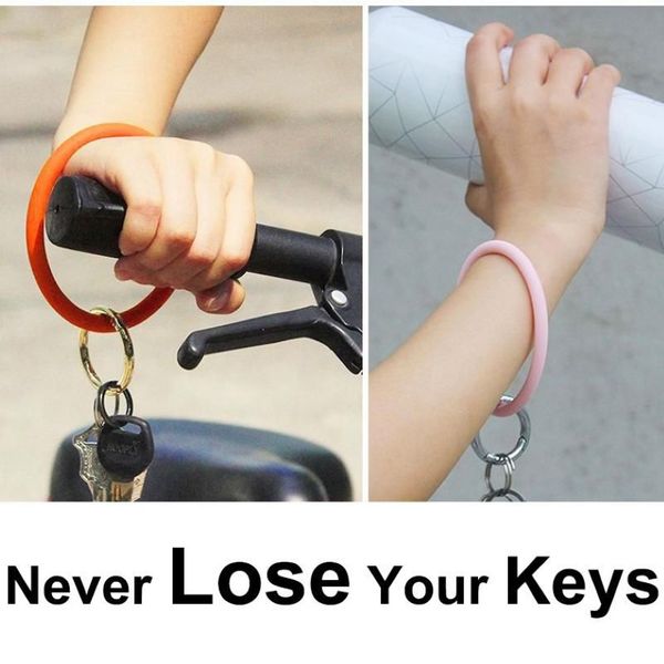 Chaveiros nunca perca suas chaves Silicone Wristlet Keychain para mulheres macio não-tóxico chaveiros chaveiro leve anel acessórios233f