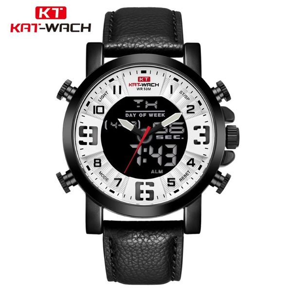 KT Man Watch Подарки для мужчин Аналоговые цифровые мужские часы с кожаным ремешком Повседневные водонепроницаемые дайверские часы с хронографом Мода 18452516