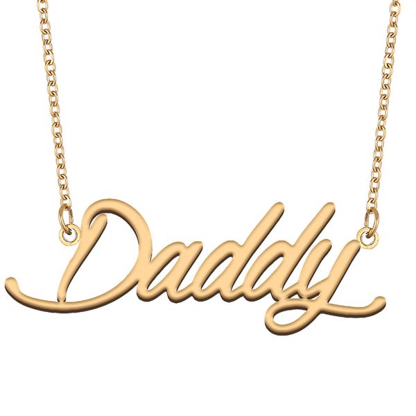 Collana con nome di papà, ciondolo per donne, regalo di compleanno per ragazze, targhetta personalizzata per bambini, migliori amici, gioielli in acciaio inossidabile placcato oro 18k