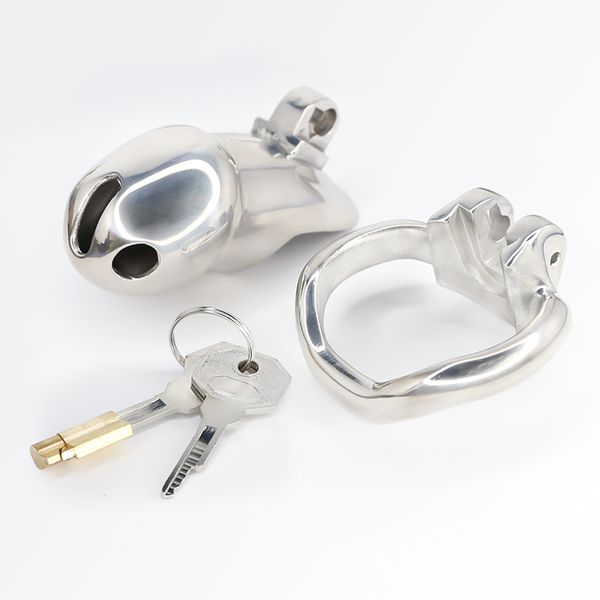 Dispositivo de castidade masculino de aço inoxidável com anel de pênis dispositivo de cinto de castidade gaiola de pau brinquedos sexuais para homens (anel em L 45mm/1.77'')