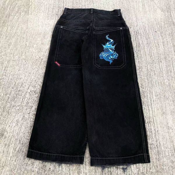 JNCO Y2k Уличная мужская одежда Мешковатые джинсы Хип-хоп Высокое качество Черные джинсы с вышивкой Женские готические широкие брюки Winter01 921