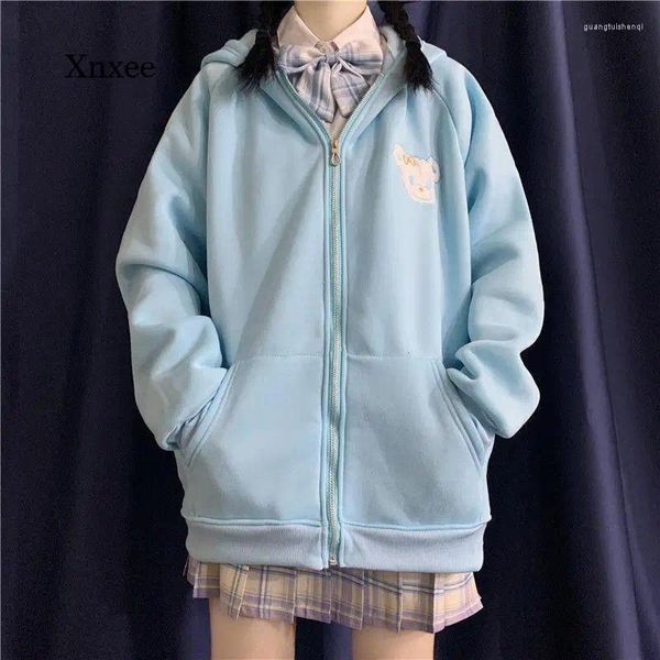 Hoodies femininos deeptown kawaii feminino inverno 2024 moda estilo coreano casaco moletom manga longa bonito zip up hoodie