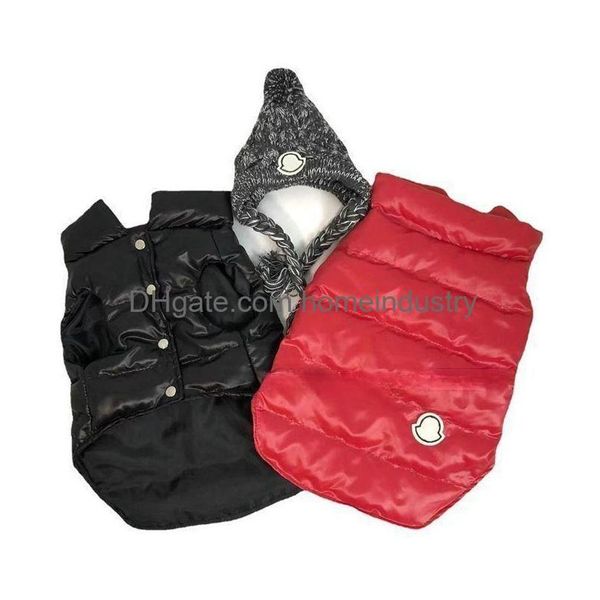 Cão vestuário designer cães roupas og windproof inverno casaco impermeável jaqueta quente colete tempo frio animal de estimação com chapéu de malha para pequeno m dhpca