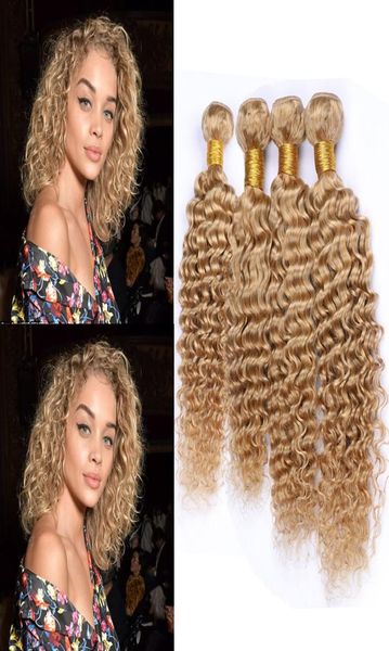 Capelli umani brasiliani miele biondo onda profonda bundle offerte 4 pezzi 400 grammi 27 trame di tessuto capelli umani ricci marrone chiaro onda profonda 1039450769