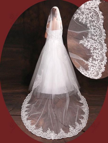 Veli da sposa di lusso economici Veli da sposa vintage lunghi tre metri Immagine reale Cattedrale di cristallo di applique di pizzo 2767999