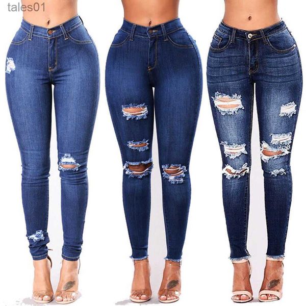 Damen Jeans Neue stilvolle taillierte Denim-Hosen Bleistift-Jeans-Hose Übergröße 240304