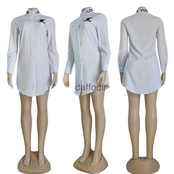 Grundlegende Freizeitkleider Designer-Outfit Frau Briefdruck Hemdkleid Damenmode Reverskragen Langarm Kurze Kleider Pyjama Kostenloses Schiff 240304