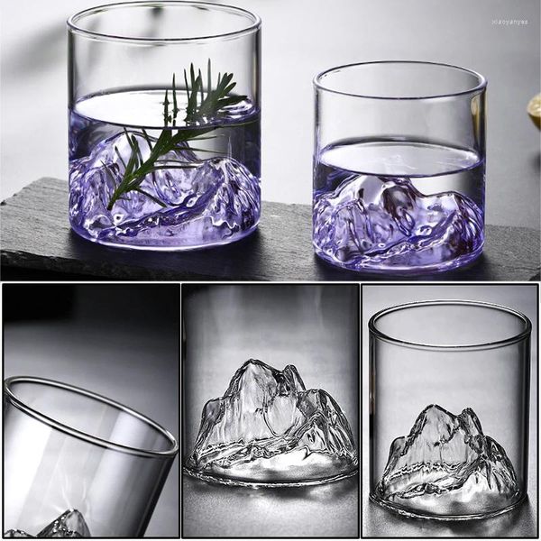 Weingläser, 3D-Berg-Whisky-Glas, Gletscher, altmodischer Whisky, Whisky-Glas, Wodka-Tasse, Becher, 175 ml, Kaffee-Tee-Tassen