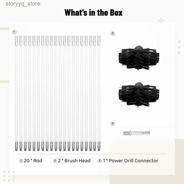 Spazzole per pulizia Kit spazzola per pulizia camino 23 pezzi Kit spazzacamino Strumento per pulizia condotto di sfiato con 20 aste flessibili 2 teste di spazzola 1 connettore per trapanoL240308