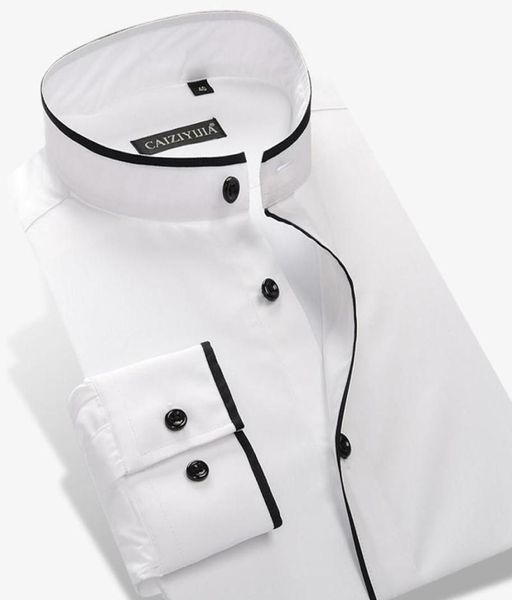 Camisas de vestido masculinas039s gola mandarim com tubulação preta design sem bolso casual fino manga longa standardfit 2591190