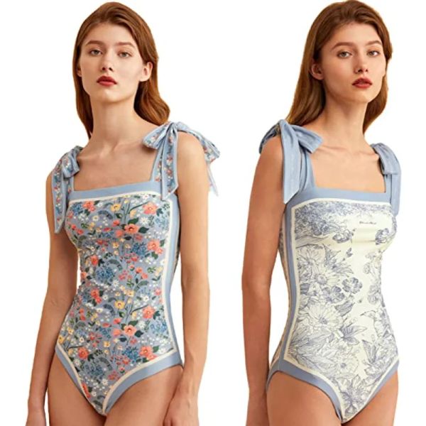 Donne in copertina Stampa a doppia faccia a doppia faccia da bagno con un pezzo da bagno reversibile floreale spalla da bagno in bikini costumi da bagno a collo quadrato