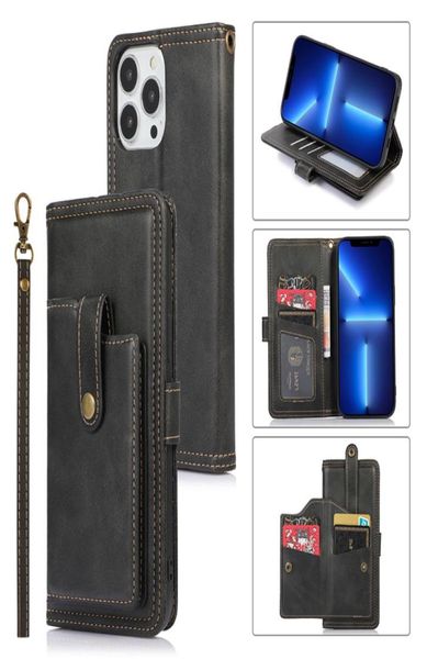 Pulseira flip couro caso de telefone para iphone 13 12 mini 11 pro max xr xs 6s 7 8 plus se corrente pulseira vários slots de cartão carteira 8348785