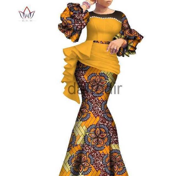 Temel gündelik elbiseler kadınlar için uzun Afrika elbiseleri Dashiki Nijerya Geleneksel Gelinlik Bazin Riche Balmumu İnci Elbise Fener Kollu WY7769 240304