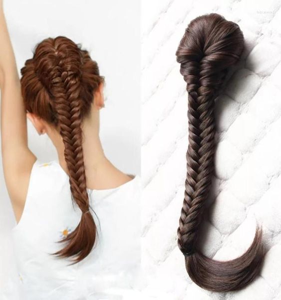 Perucas sintéticas AOOSO cabelo trançado trançado rabo de peixe espinha de peixe cordão rabo de cavalo para peruca feminina branca 4 cores disponíveis to1061715