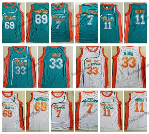 Maglie da basket da uomo Flint Tropics Semi Pro 33 Jackie Moon 11 Ed Monix 7 Coffee Black 69 Downtown Funky Stuff Malone Stitched S5243344