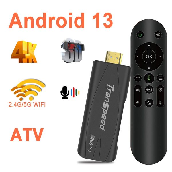 Transpeed ATV Android 13 TV Stick com assistente de voz Aplicativos de TV Dual Wifi Suporte 4K Vídeo 3D TV BOX Receptor Set Top Box 240221