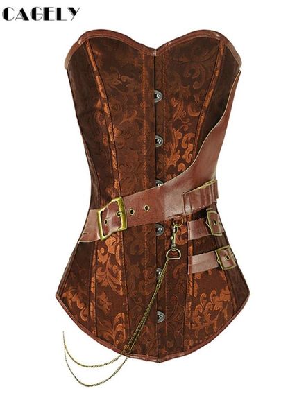 Corsetto Steampunk con fibbie a catena Retro Cosplay Fancy Party Abiti Pirate Girl Dress Caffè Nero Allacciatura Basco Top S6xl Y18358663