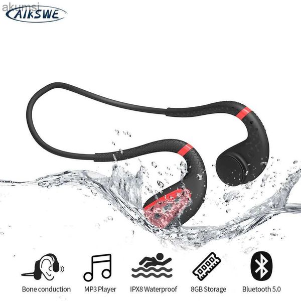 Handy-Kopfhörer AIKSWE Knochenleitung Bluetooth-Kopfhörer 8 GB MP3-Musik-Player Unterwasser-HD-Sound Sport-Headset-Kopfhörer zum Schwimmen Tauchen YQ240304