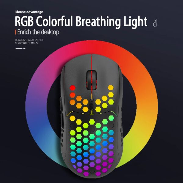 Ratos UTHAI BL110 Wireless Cellular Hollow Out Mouse RGB Colorful Breathing Light TypeC Recarregável 6D Esports Game Mouse