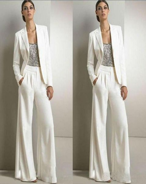 2020 Nova Bling Lantejoulas Marfim Calças Brancas Ternos Mãe Da Noiva Vestidos Formais Smoking Mulheres Desgaste Do Partido Nova Moda Modest Suit5088752