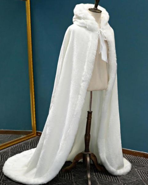 Mantello da sposa in pelliccia sintetica invernale da guerra Involucri caldi con cappuccio Lunghezza fino al pavimento Giacca Abaya perfetta per mantello lungo da sposa8653194