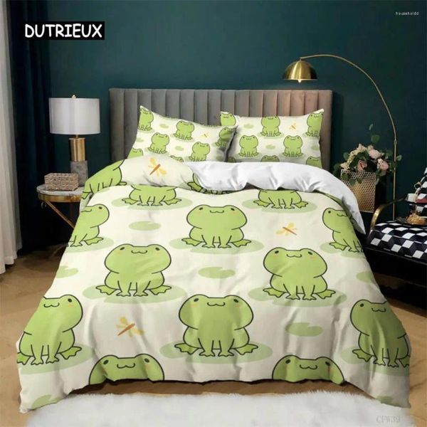 Set di biancheria da letto Set copripiumino con rane animali King Queen Size Verde bella rana di cartone animato per bambini Decorazioni per la camera da letto delle donne