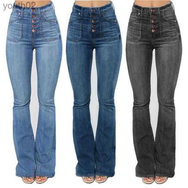 Jeans da donna a vita alta Jeans bootcut da donna Pantaloni slim a gamba larga a zampa d'elefante Taglie forti XS-4XL 240304