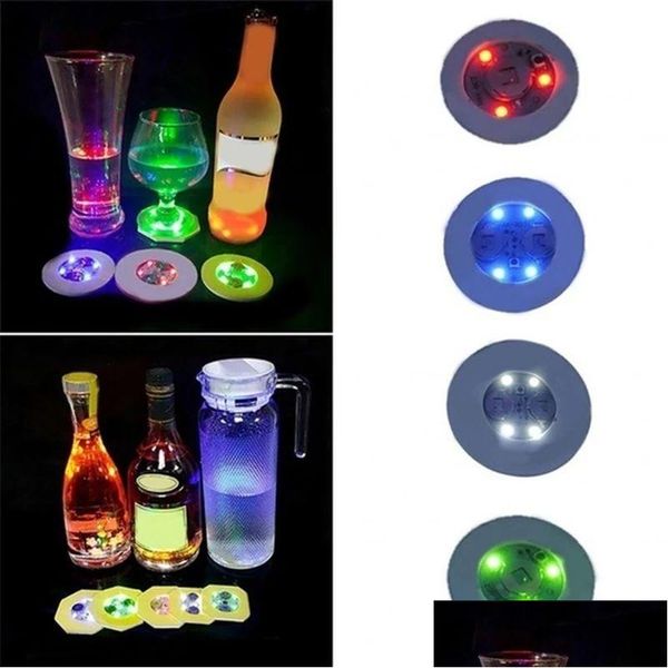 Tapetes Pads Mini Brilho Led Coaster Piscando Criativo Luz Luminosa BB Garrafa Copo Adesivo Mat Up para Club Bar Home Party Decoração D DHCXA