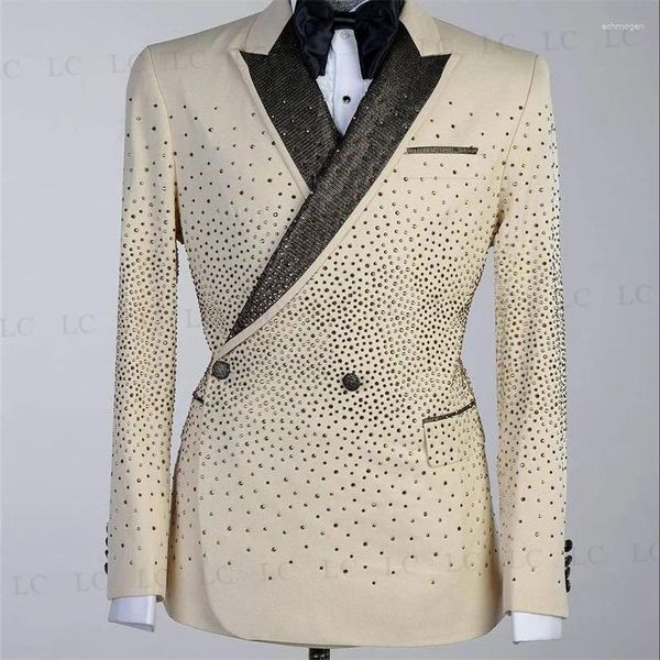 Herrenanzüge, glitzernder 2-teiliger Blazer mit einem Knopf, Herren-Smoking, Perlenverzierung, Kristalle, High-Fashion-Partykleidung, Abschlussball, Hochzeit, Bräutigam, Übergröße, individuell