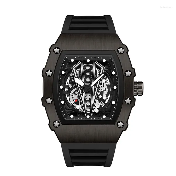 Orologi da polso Orologio da uomo classico alla moda, completamente nero, casual, da donna, con cinturino in caucciù, automatico, impermeabile