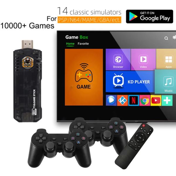 Konsolen Mini TV Android Stick Game Stick 10000 Spiele 4K Retro Videospielkonsolen für PS1 PSP SFC Android TV Stick für Netflix Youtube