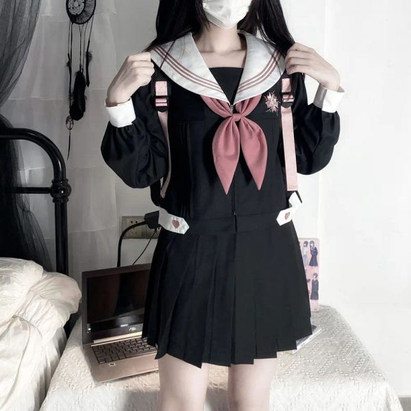Костюма японская школьница JK Униформа женского поклона блузки с высокой талией плиссированные короткие юбки Устанавливают девчонки милые моряки.
