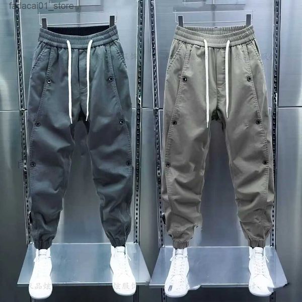 Herrenhose Cargohose Jogger Haremshose für Männer Kleidung Alle passenden Modeknöpfe Dekor Slim Fit Freizeithose 2023 Herbst Winter Q240305