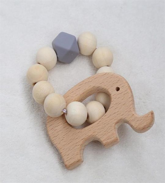 Bambini Legnosità Bracciale Faggio Massaggiagengive Uccello Modello Elefante Perline di legno Perline di silicone Bambini Dentizione Giocattoli 5 5zj J21083707