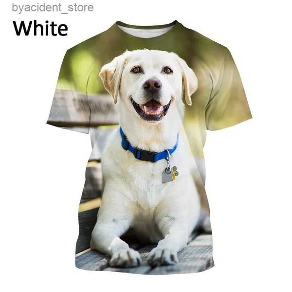 Erkek Tişörtleri Yeni Erkek Komik Kırış Köpek 3D Kısa Kollu Tişört Harajuku Tarzı Evcil Hayvan Baskı Üst Sevimli Hayvan Labrador Retriever T Shirt L240304