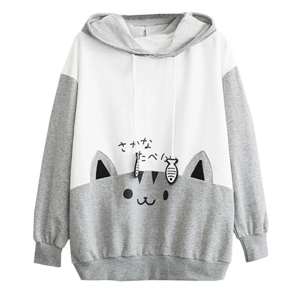 Sweatshirts weibliche Sweatshirt Harajuku Neko Katze Kawaii Männer Hoodie Pullover Lolita Junior süße Ohrhörer Hoody Pullover Girls Spring School