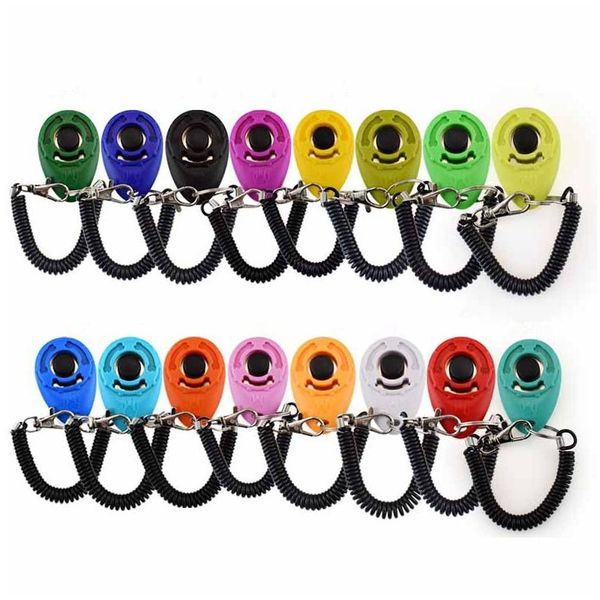 Hundetraining Gehorsam Haustier Katze Clicker mit verstellbarem Handgelenkband Kunststoff Click Trainer Aid Sound Schlüsselanhänger Hunde Repeller Katzen Pu Dhqdo