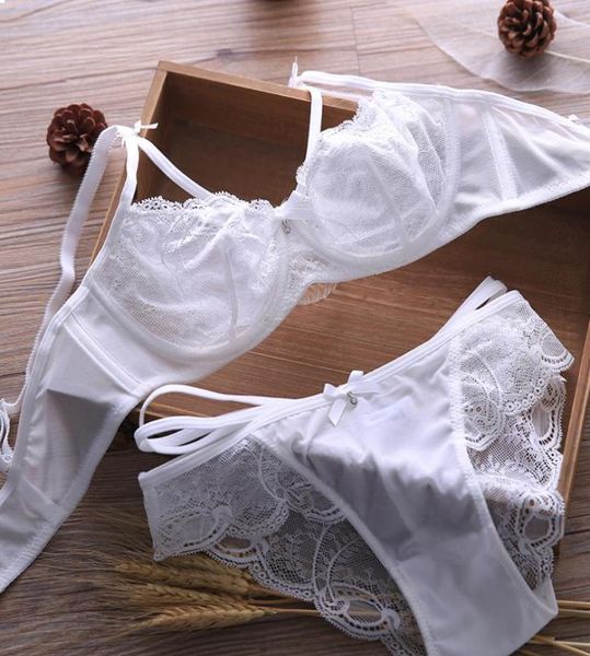 Set reggiseno push up sexy con coppa ultrasottile a doppio petto piccolo, set di biancheria intima in pizzo trasparente con ritaglio, mezza tazza, reggiseni bianchi neri e 4696318