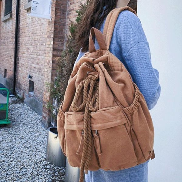 Borse da scuola Donna Canvas Borsa da libro con coulisse per il tempo libero alla moda vintage Zaino da viaggio ad alta capacità per laptop femminile per donna