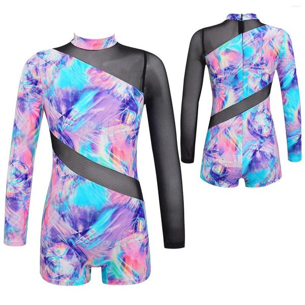 Abbigliamento da palco Bambina per bambini Balletto Danza Tuta Maniche lunghe Maglia Patchwork Ginnastica Pattinaggio su ghiaccio Body Performance Costume